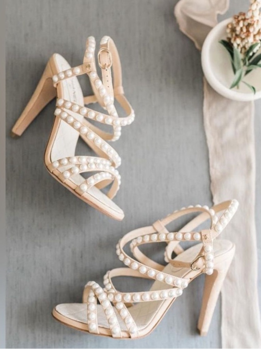 Chanel Beige Quilted Leather Pearl Embellished Ankle Strap Sandals Heels EU 37.5 - Picture 15 of 16